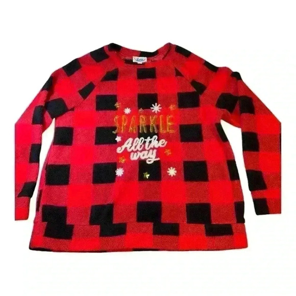Rocking Around Sweater Size Red Holiday Christmas Fleece Plaid Long Sleeve Sz L - Picture 1 of 6